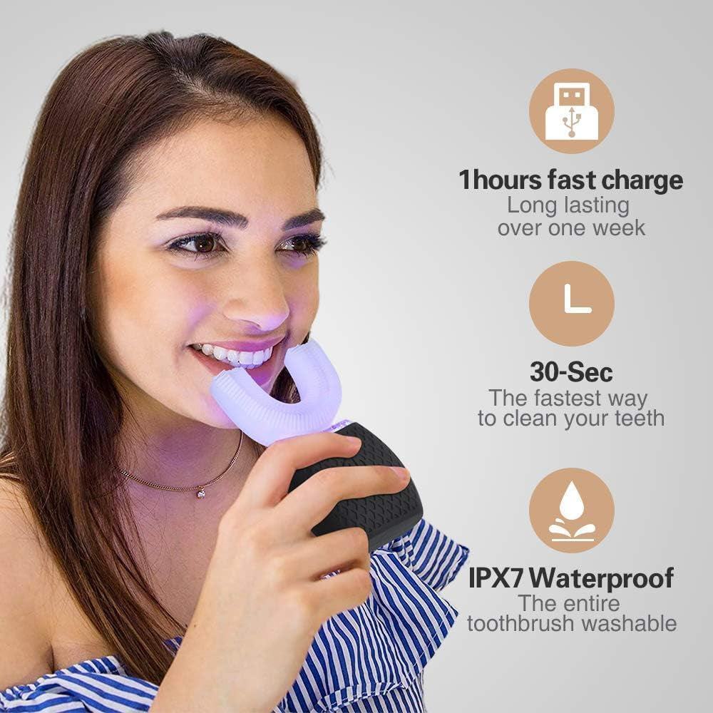 Sonic Brush V5, Ultrasonic Electric Toothbrush Adults U Shaped Automatic Toothbrushes, Sonic Toothbrush 360° Oral Cleaning Wireless Charging & Led Light|Ipx7 Waterproof (Black)