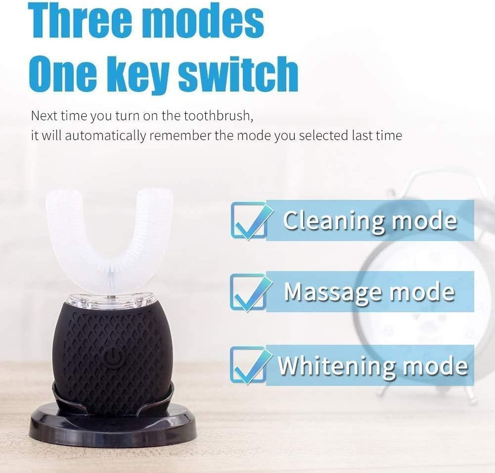 Sonic Brush V5, Ultrasonic Electric Toothbrush Adults U Shaped Automatic Toothbrushes, Sonic Toothbrush 360° Oral Cleaning Wireless Charging & Led Light|Ipx7 Waterproof (Black)