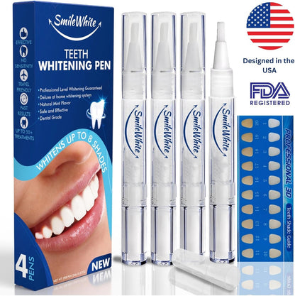 Teeth Whitening Pen (4 Pack), No Sensitivity Teeth Whitening Gel, Best Teeth Whitening Pen, Removes Stains, Effective, Enamel Safe, Fast Results, Travel Friendly, Natural Mint Flavor